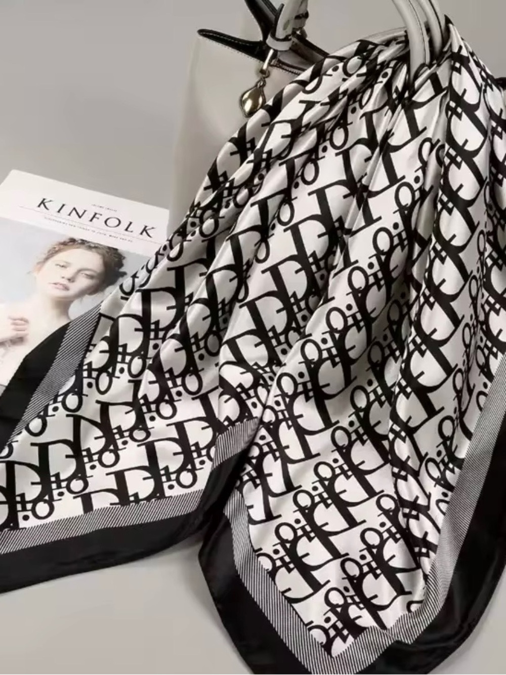 Black & White Logo-Print Silk Scarf - Unbranded